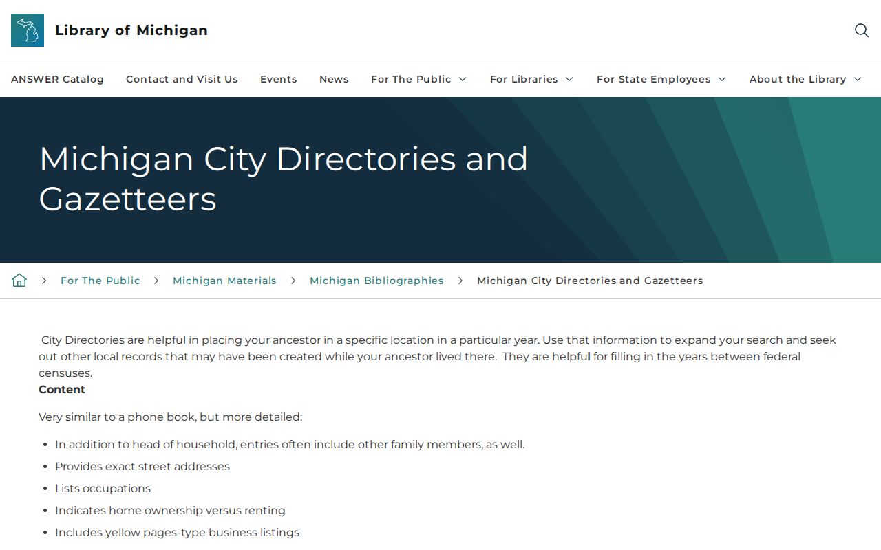 Plymouth Township city directory guide from the Library of Michigan
