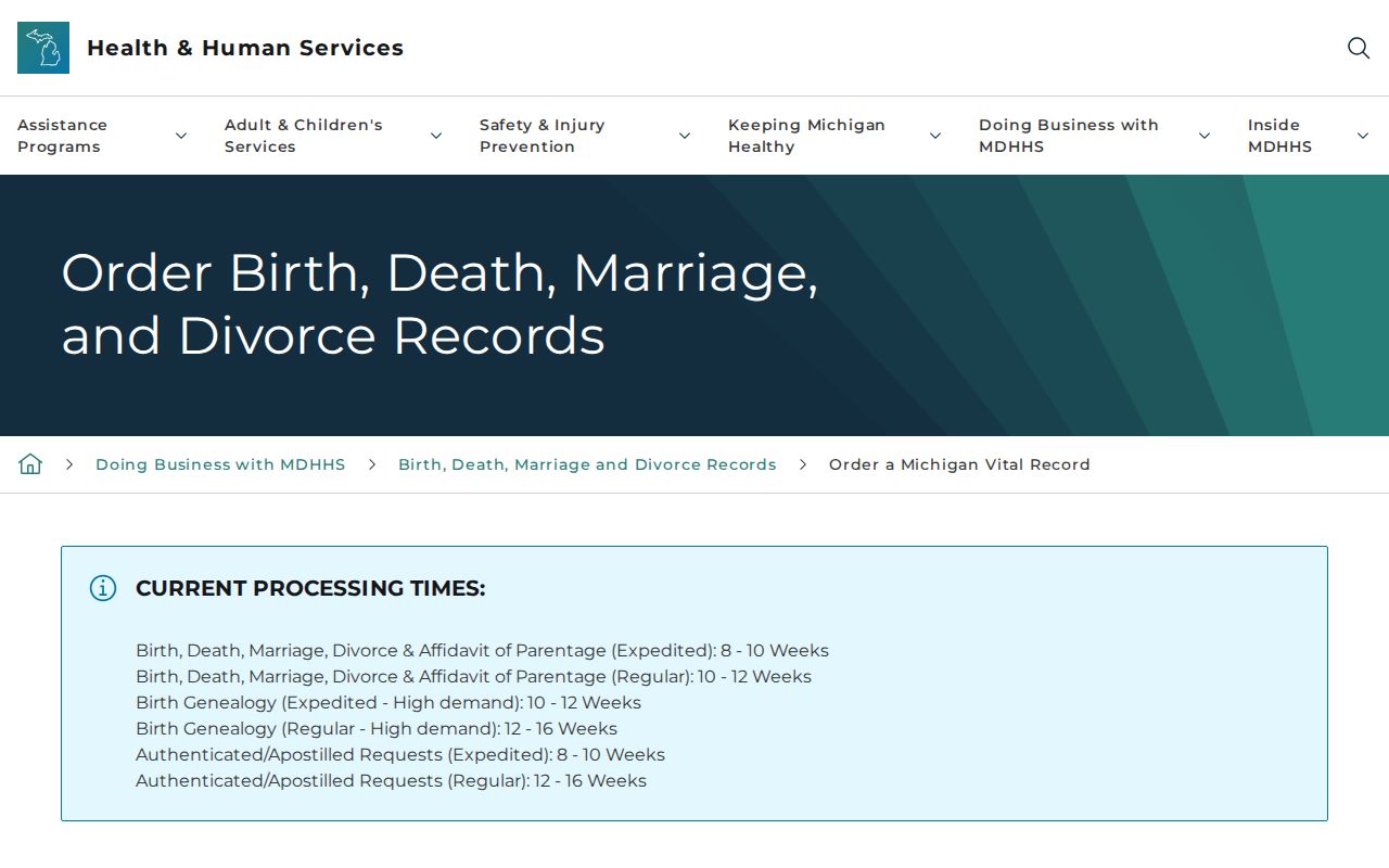 Plymouth Township resident lookup Michigan vital records ordering page