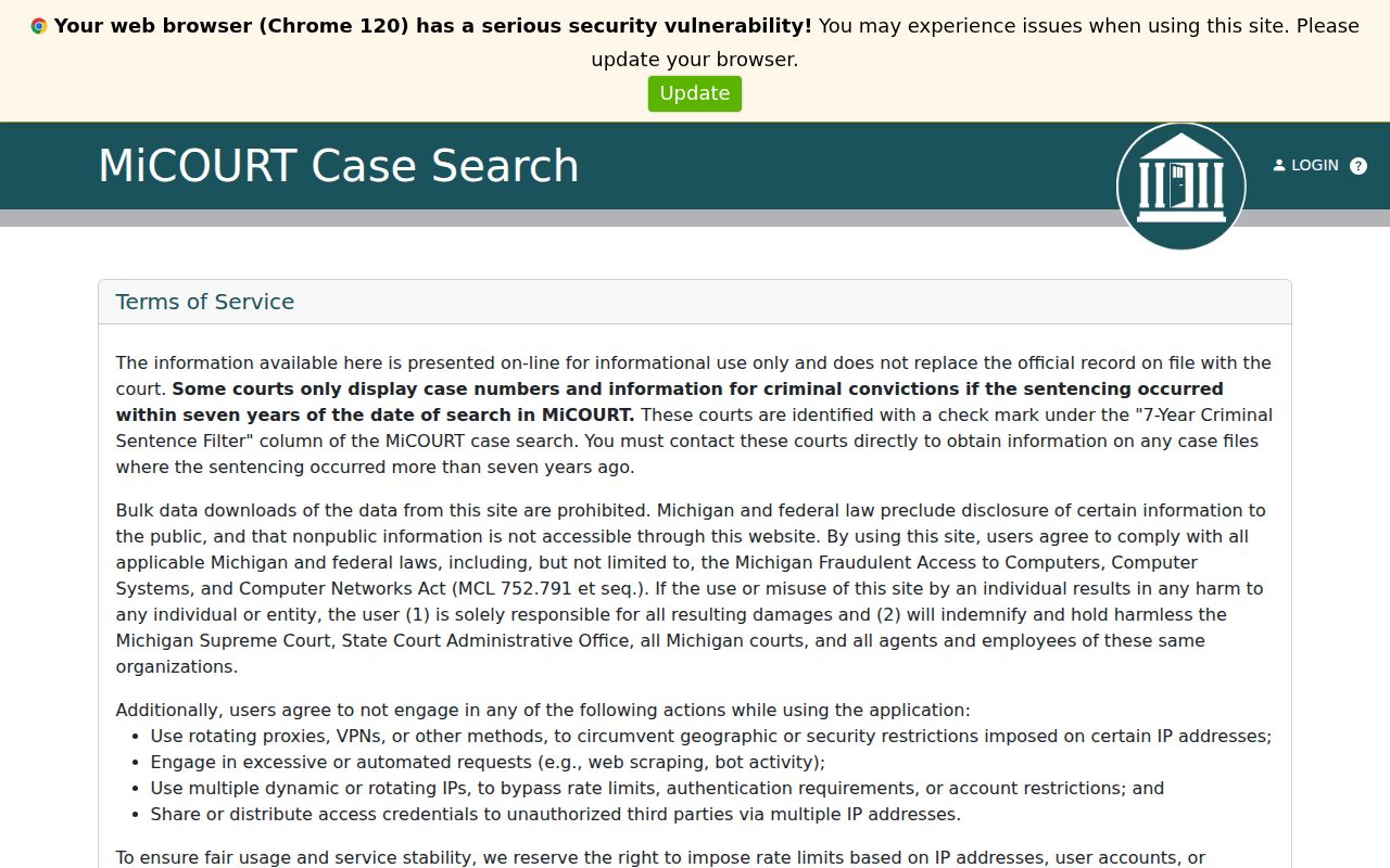 Plymouth Township resident lookup MiCOURT D35 case search interface