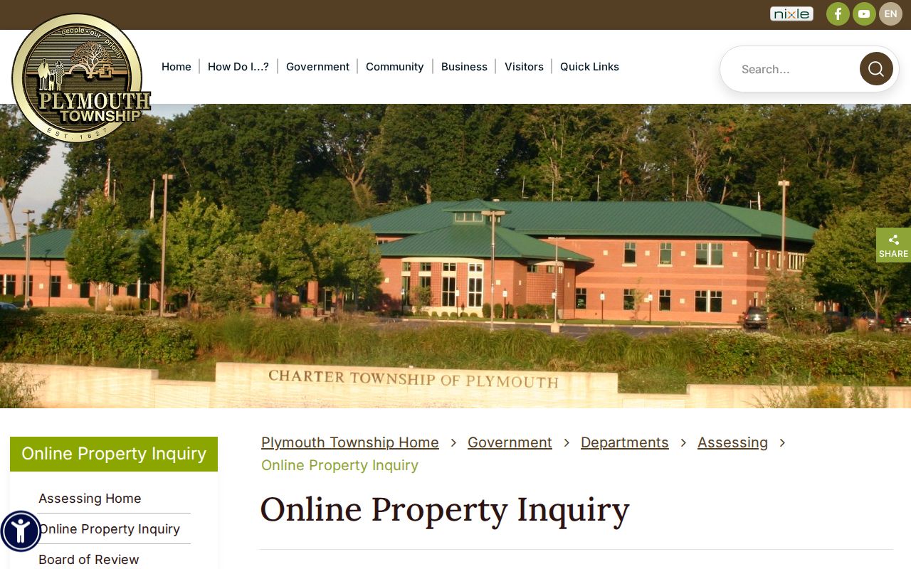 Plymouth Township street directory assessor property inquiry gateway