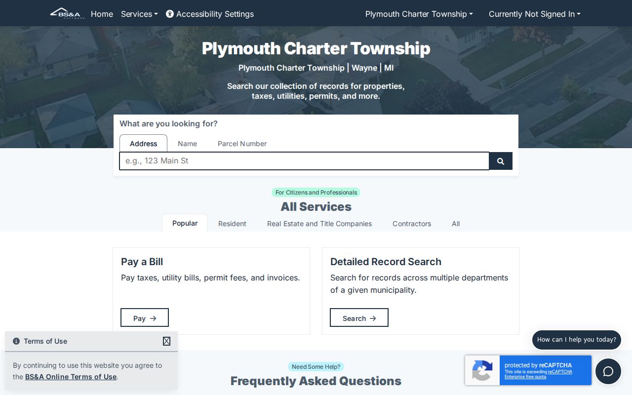 Plymouth Township street directory BS and A assessor search